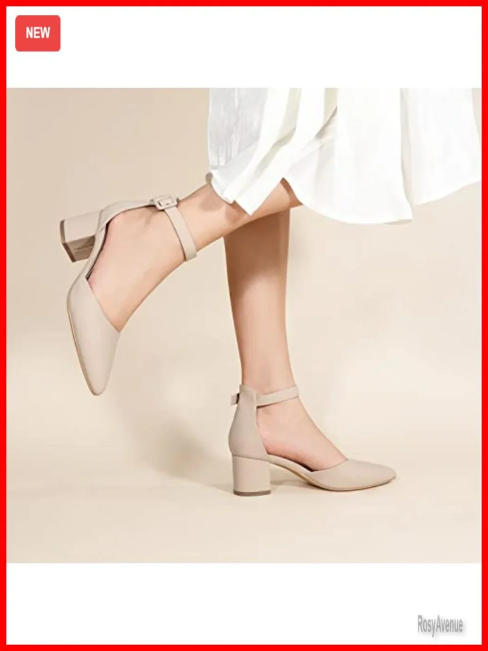 Closed Toe Pointed Toe Heels Block Chunky Heels Ankle Strap Pumps 2.25 Inch
